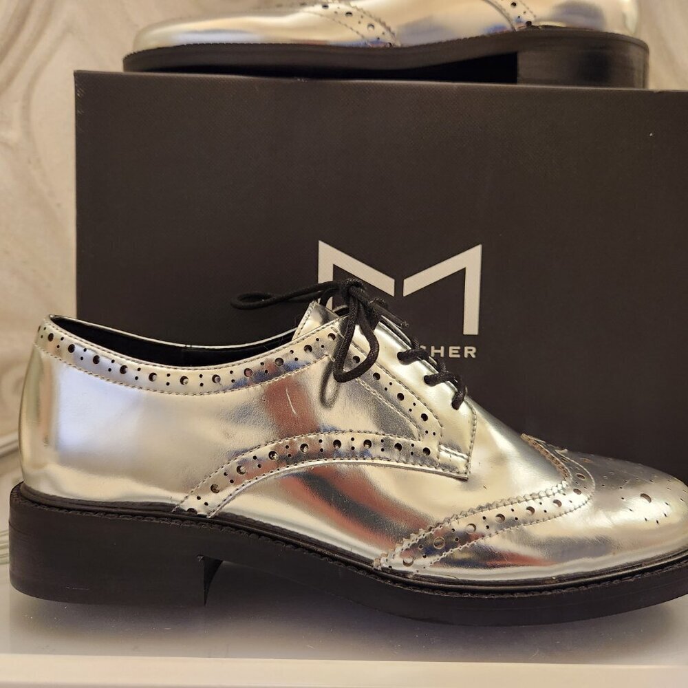 Marc Fisher Silver Leather "Perrie" lace up oxfords. Women. Size Various. NIB - Picture 1 of 12